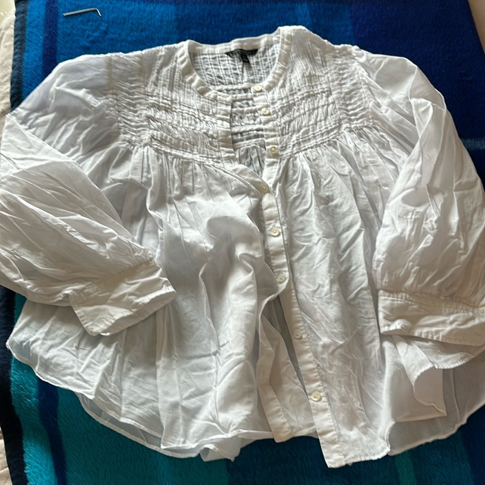 BANANA REPUBLIC Crisp white blouse smocked size S